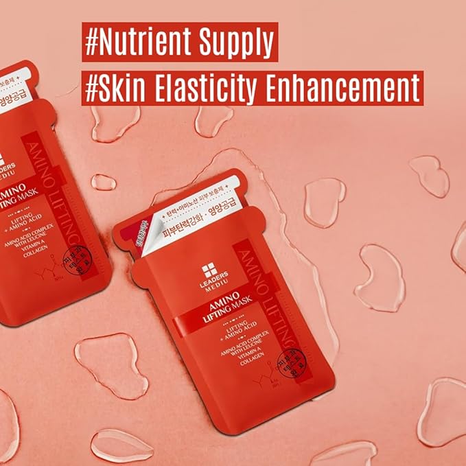 Amino Firming & Lifting Facial Sheet Mask | Amino Acid Complex, Vitamin A, Collagen | Reduces Fine Lines, Improves Elasticity, for All Skin Types (5 Sheets)