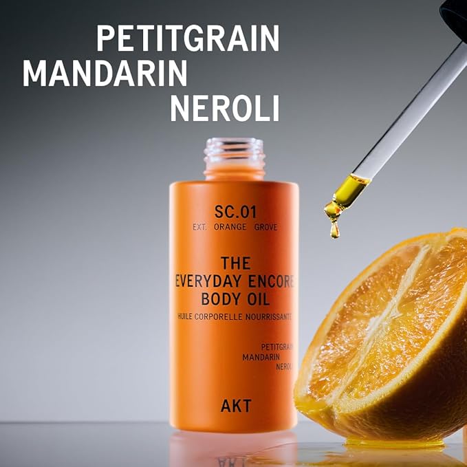 AKT Everyday Encore Body Oil 3.4 Fl Oz, SC.01 Orange Grove Scent, Dry Body Oil After Shower, Skin Moisturizer, Fast Absorbing, Lasting Glow, Citrus Neroli Fragrance, Non-Greasy, All Genders Skincare