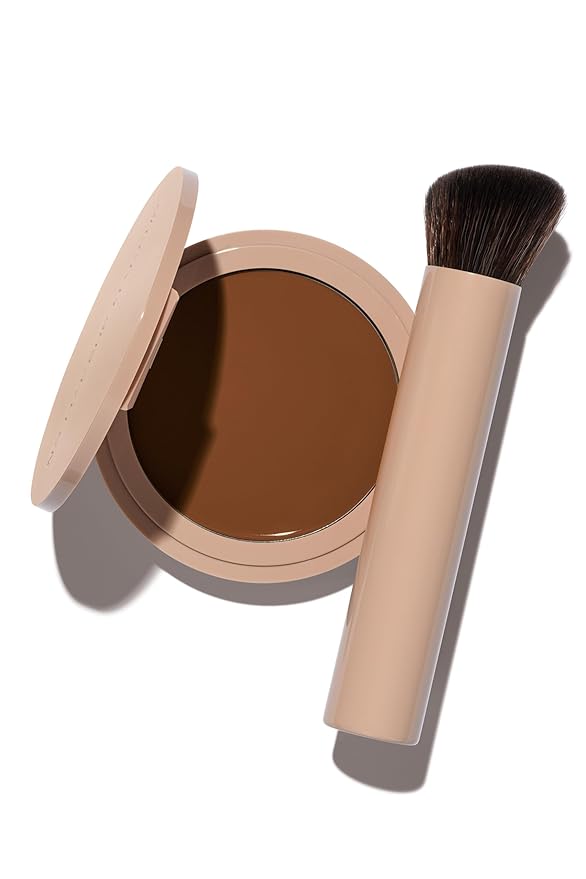 No Makeup Makeup Long-Lasting Lightweight Foundation & Brush Duo | Cruelty-Free, Fragrance-Free, Buildable, Transfer-Proof Makeup (Dark)