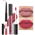 evpct 2Pcs Rose Red Pink Mauve Neutral Color Lip Liner and Matte Lipstick Makeup Sets Vegan Lipstick Lip Liner and Gloss Set Lip Stain Long Lasting Waterproof 24 31#