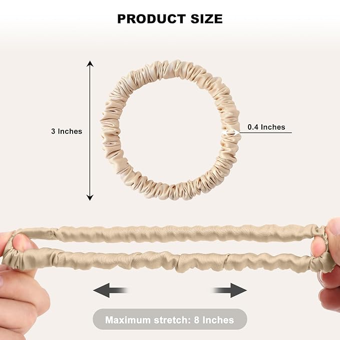 8Pcs Silk Scrunchies Hair Ties for Women & Girls, Mulberry Silk Scrunchies No-Damage Thin Satin Ponytail Holders for Hair Care(Clolor 04)