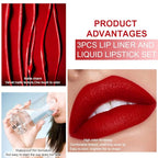 evpct 3Pcs Ruby Bright Dark Deep Red Lip Stain Lipstick with Lip Liner, Burgundy Red Matte Lip Liner and Liquid Lipstick Set for Women Long Lasting Waterproof 24, 24 Hours Lip Sitck Paint