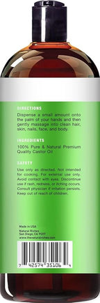 Natural Riches Organic Castor Oil - Cold Pressed, USDA Certified for Hair Growth, Thicker Eyelashes, Eyebrows - Moisturizes Dry Skin and Hair, Helps with Dandruff - Hexane-Free, 16 fl. oz.