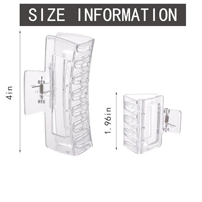 12 Pack Clear Square Claw Clips, Big and Small Neutral Rectangle Hair Claw Clips, Non-slip Matte Large Hair Clips for Women,Strong Hold jaw clip for Thick Thin Hair