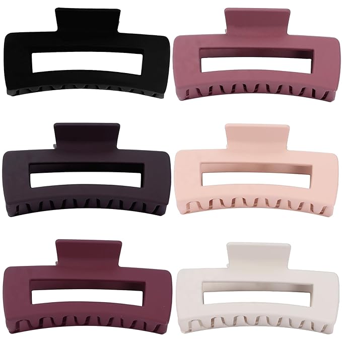 4 Inch Big Hair Claw Clips 6 Pcs Large Claw for Thick Hair Square Hair Clips for Women Rectangle Hair Clips Nonslip Acrylic Banana Jaw Clips Hair Accessories for Girls (Brown Scarlet)