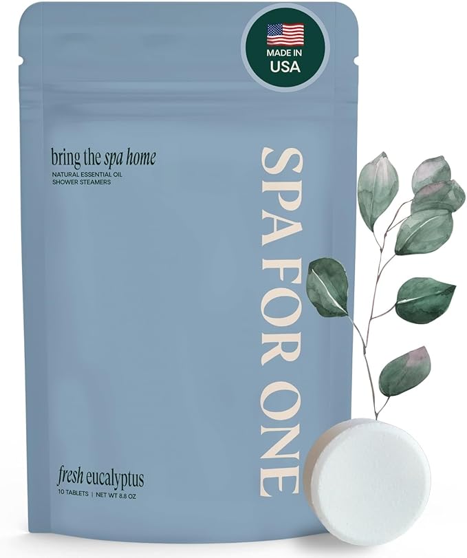 Shower Steamers Aromatherapy 10 Pack - Made in USA with Natural Essential Oils for Christmas Stocking Stuffers, Birthday Gifts for Women and Men, White Elephant, Self Care - Eucalyptus