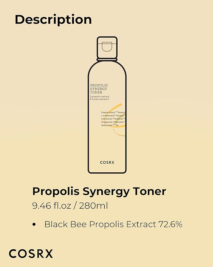 COSRX Full Fit Propolis Synergy Toner, 280ml / 9.46 fl.oz | Instant Moisture Boosting Toner, Propolis 72.6% Honey 10.7% Panthenol, Korean Skin Care, Stocking Stuffers, Holiday Gifts, Gifts for Women