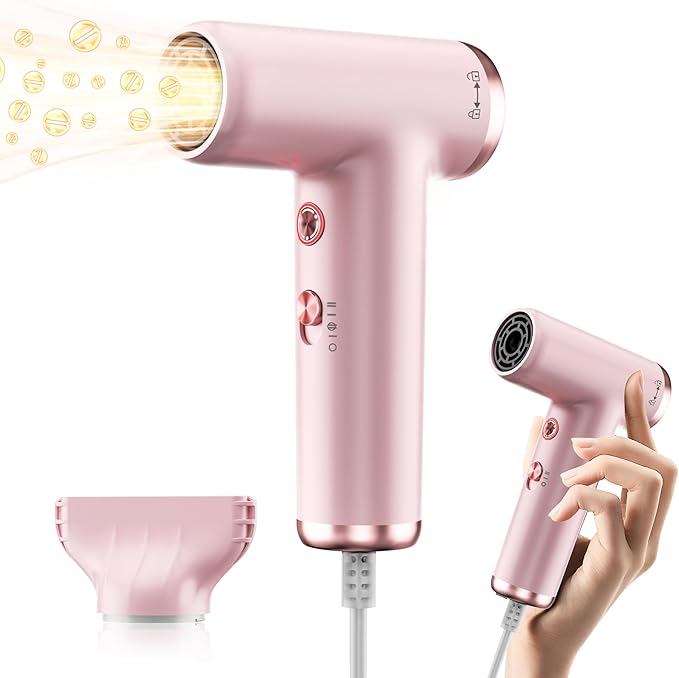 Mini Hair Dryer, 4-Temp High Speed Ionic Hair Dryer, 2-Speed Lightweight Portable Small Hair Drye, 110,000 RPM Hair Blow Dryer Travel Blow Dryer
