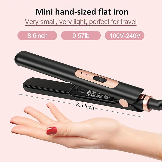 JAETON Small Flat Iron 0.7 Inch Mini Hair Straightener and Curler 2 in 1, 30S Heat-up, Dual Voltage Travel Curling Iron, for Short Hair, Bangs, Pixie Cut, Beard