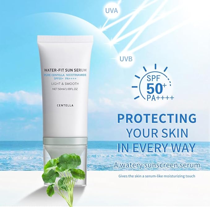 2 Pcs Centella Sunscreen, Light & Hydrating Centella SPF50 Water-Fit Sun Serum for All Skin Type and UV Defense.