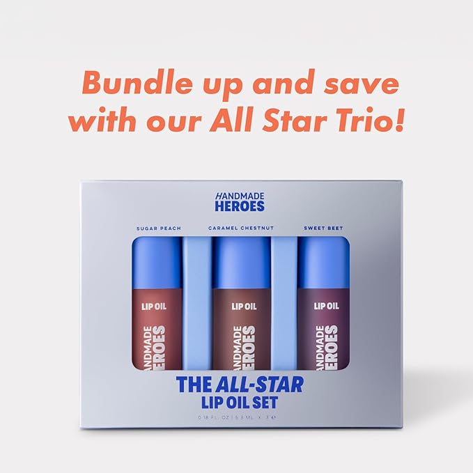 Handmade Heroes 100% Natural Vegan Lip Oil with Squalane Non-Sticky Lip Gloss Moisturizing, Shiny, Nourishing Korean Lip Gloss Lip Treatment Christmas Gifts - Pack of 3