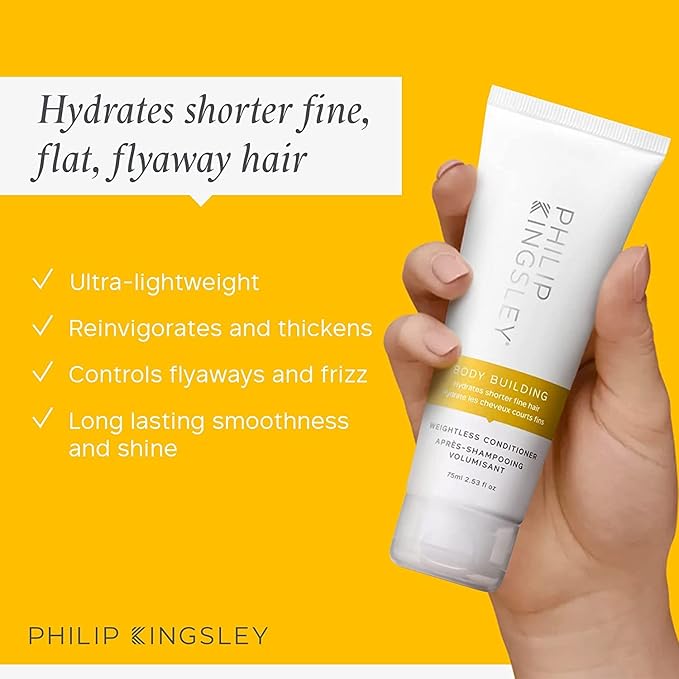 PHILIP KINGSLEY | Body Building Weightless Conditioner | Volumizing Conditioner for Fine, Limp, Flat, Flyaway Short Hair | Hydrates, Thickens, Lifts and Adds Volume and Shine | 2.53oz