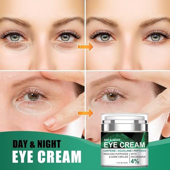 Caffeine Eye Cream for Puffiness and Bags Under Eyes Daily Anti-Wrinkle Cream Collagen Peptide Eye Cream Day and Night Reduce The Look Of Aging Line Smoothing Skin Care 1.7 FL OZ,1 Pack