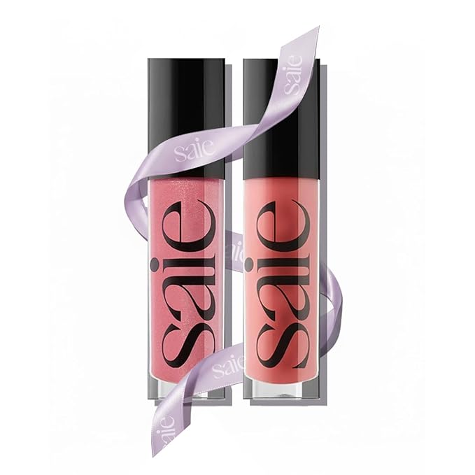 Saie Glossybounce Duo - Hybrid Tinted Lip Oil & Lip Gloss Set - Hydrating, Non-Sticky Shine with Hyaluronic Acid & Jojoba Oil for Soft, Plump Lips - Makeup Gift Set - Disco & Bounce (2 Count)