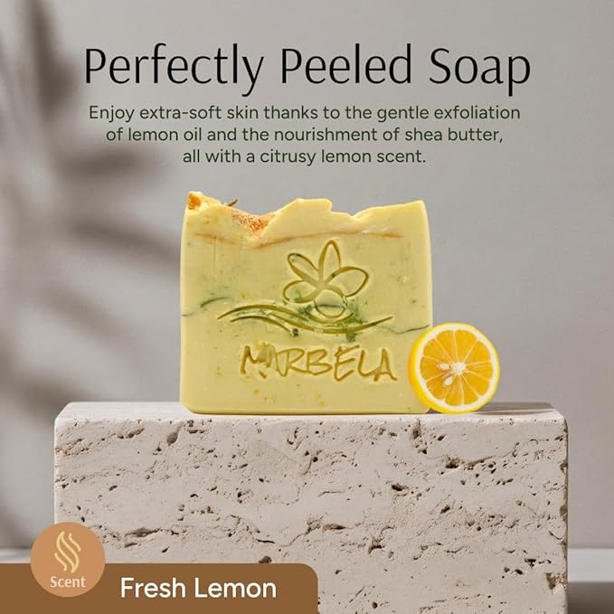 Marbela Cosmetics Perfectly Peeled Handmade Soap Bar - Made in USA, Vegan Friendly, Palm Oil Free, Natural Bar Soap - Gentle Face & Body Soap for Daily Skin Care, Moisturizing & Nourishing - 3.5 oz