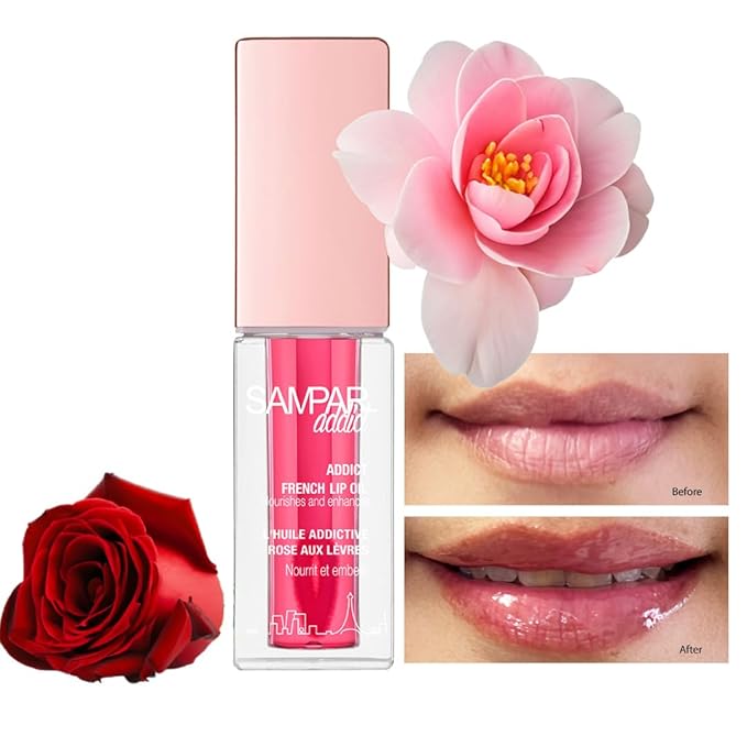Sampar Addict French Lip Oil - Camellia Lip Oil for Deep Hydration, Glossy Finish & Nourishing Care - Non-Sticky Lip Treatment for Soft, Smooth Lips - All Skin Types - Cruelty-Free, 1 oz