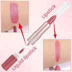 evpct 2 in 1 Natural Nude Pink Glitter Metallic Shimmer Diamond Lipstick and Lip Gloss Set for Women Long Lasting Waterproof, Warm Rose Pink Sparkle Glitter Shiny Lipstick and Lip Liner Makeup Set, 05