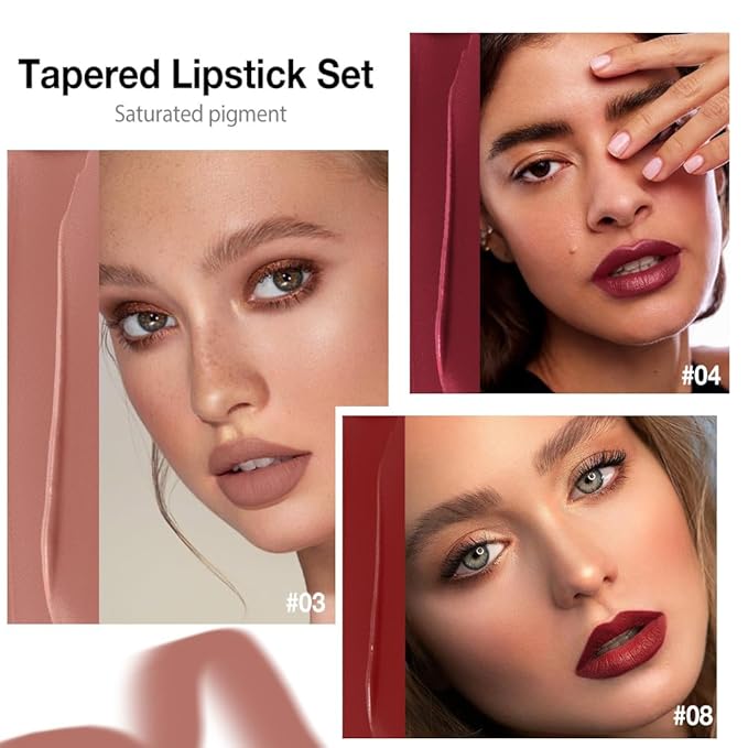 3Pcs Gradient Matte Lipstick Crayon Lip Liner pencil,Crayon Form and Cone Tip 2-in-1 Lip Liner and Lipstick Lip Combo Set Achieve Flawless Contour Gradual Ombre Effect lip Pencil for Old Women