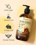 Organic Jojoba Oil Glass Bottle 16 fl oz, USDA Certified 100 Pure & Natural Jojoba Oil for Hair, Skin & Face, Cold Pressed Unrefined Hexane Free, Deeply Moisturizing Body Serum for Gua Sha