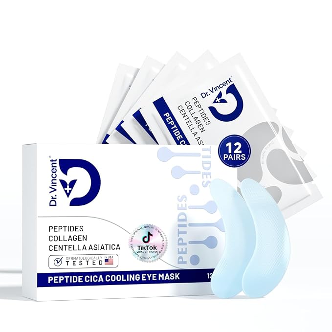 Peptide Cooling Under Eye Patches, Soothing Eye Patches Instant Reduces Dark Circles and Puffiness, Calming Under Eye Mask with Glacial Water for Bags Treatment, 12 Pairs