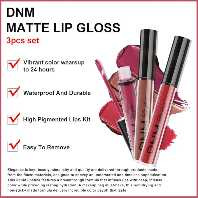evpct 3Pcs Mauve Neutral Light Rosey Nude Blue Red Matte Liquid Lipstick Lip Stain Sets for Women Long Lasting 24 Hours Lipstick Light Skin labiales matte larga duracion 24 matenhoras originales