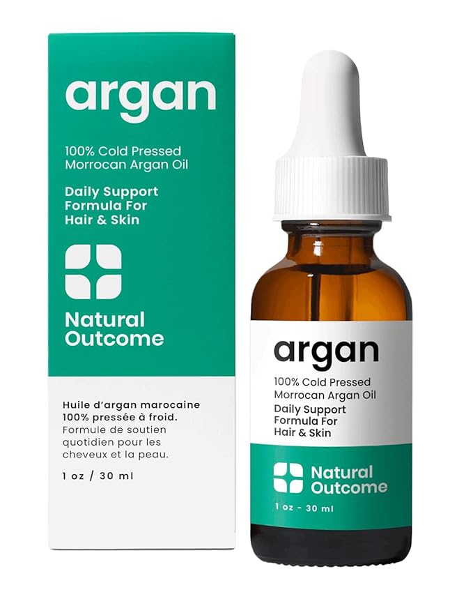 natural outcome Argan Oil 100% Pure Moroccan Cold-Pressed Face, Body and Hair Lightweight Oil for Moisturizing, Hydrating & Skin Nourishment, 1 oz