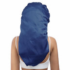 AWAYTR Long Satin Bonnet for Braids - Elastic Silk Hair Bonnets for Sleeping Night Cap Stretchy Tie Band for Women（Navy Blue）
