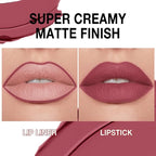 evpct Mauve Red Gradient Matte Lipstick Lip Liner Crayon Combo Pencil Set for Women Long Lasting Waterproof, Plum Matte Cream Lip Liner and Lipstick Combo Makeup, Flawless Gradual Ombre Effect, 10