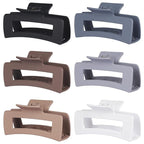4 Inch Big Hair Claw Clips 6 Pcs Large Claw for Thick Hair Square Hair Clips for Women Rectangle Hair Clips Nonslip Acrylic Banana Jaw Clips Hair Accessories for Girls (Brown Grey)