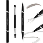 LAVONE 2-IN-1 Dual-ended Waterproof Eyebrow Pencil, 4 Tip Microblading Pen and Ultra-Precise Brow Pencil, Dual-ended Eyebrow Brush, Natural Looking-Grey
