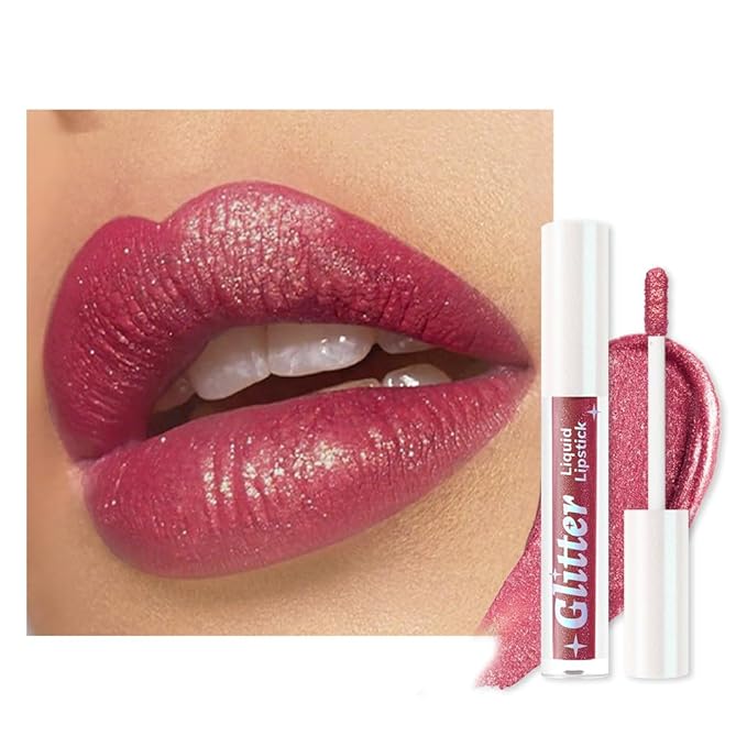 AMY'S DIARY Ruby Wine Glitter Liquid Lipstick, Shimmer Metallic Lip Gloss, Long-Lasting Waterproof Lip Color, High Shine Sparkle Makeup,Lip makeup for woman (8#)