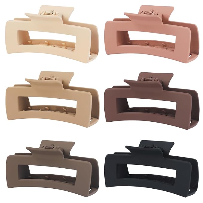 4 Inch Big Hair Claw Clips 6 Pcs Large Claw for Thick Hair Square Hair Clips for Women Rectangle Hair Clips Nonslip Acrylic Banana Jaw Clips Hair Accessories for Girls (Coffee)