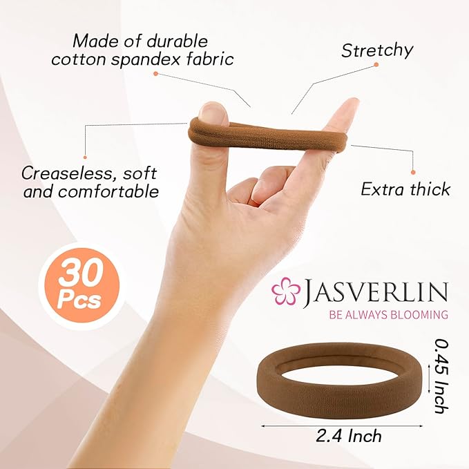 Sandy Blonde Hair Ties for Thick Hair, 2.4 Inch Large Seamless Cotton Ponytail Holders Soft Cloth Stretchy Strong Elastic Bands No Damage Crease 30 Pcs