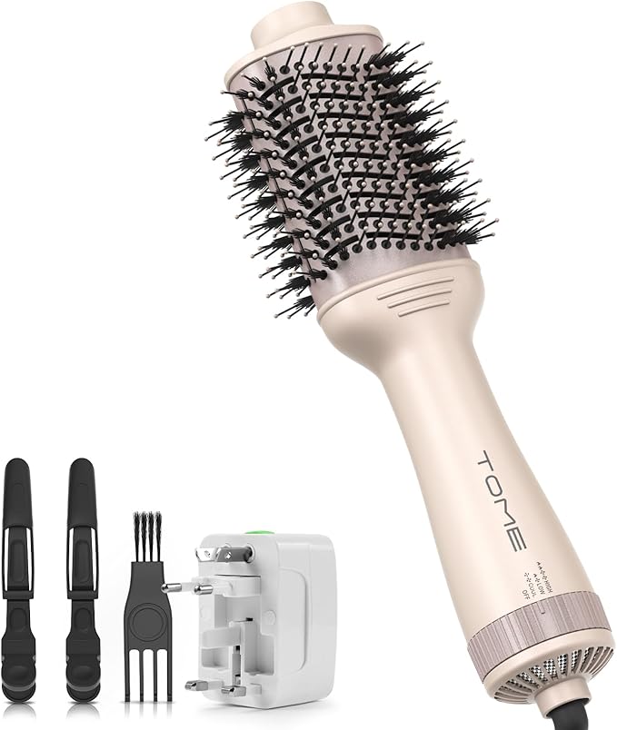 Blow Dryer Brush, Hair Dryer Brush in One, 1200W Large Oval Hot Air Volumizer & Straightener, Anti-Frizz Blowout Styling Brush, Dual Voltage 110–240V (3 Inch) Pink