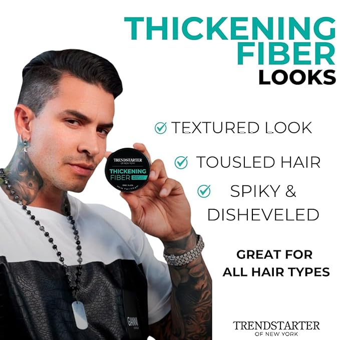 TRENDSTARTER - THICKENING FIBER (4oz) (PACK of 2) - Medium Hold - Matte Finish - Premium Hair Thickening Clay Pomade - Water-Based - All-Day Hold Styling Product