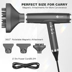 slopehill Professional Ionic Hair Dryer with Diffuser - Lightweight, Compact, Powerful & Fast Salon Blow Dryer with High Speed Brushless Motor for Travel, Women & Men (Ceramic, Dark)