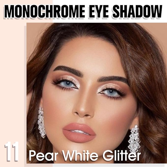 Pear White Single Glitter Eyeshadow Makeup, Neutral Powde Eye Shadow for Women, White Shimmer Singles Eyeshadow Palette Pigmented Waterproof, sombras para ojos, Girls Christmas Eyeshadows Gift