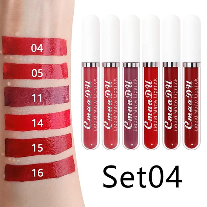 evpct 6Pcs Lipstick Matte Liquid Lipstick Lipgloss Set for Women, Dark Deep Bright Ruby Sexy Brick Red Mauve labiales mate 24 horas originales matte larga duracion 24 Hour Lipstick Long Lasting