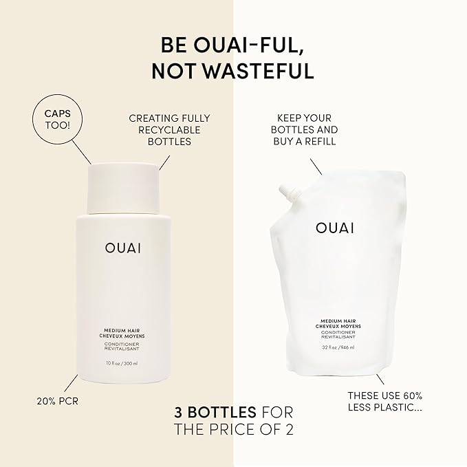 OUAI Medium Hair Bundle - Shampoo (10 Oz), Conditioner (10 Oz) & Hair Treatment Masque (8 Fl Oz) with Shea Butter, Keratin and Panthenol - Paraben, Phthalate and Sulfate Free
