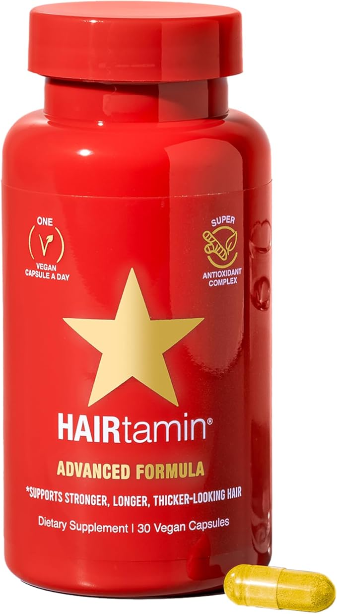 HAIRtamin Advanced Formula Hair Vitamins, Growth Supplement for Women & Men, Supports Stronger, Longer, Visibly Thicker Hair, With 5000 mcg Biotin, Vitamins & Antioxidants, 100% Vegan - 1 Month Supply