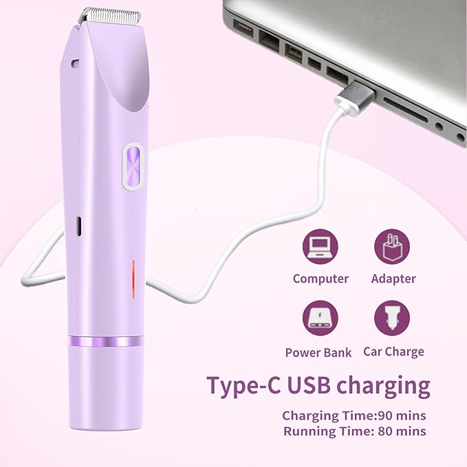 2 in 1 Bikini Trimmer for Women, Rechargeable Electric Razors for Women, Wet/Dry Use Lady Electric Shaver for Bikini Face Lip Underarm Legs Pubic Hair