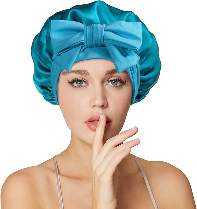 Silk Bonnet for Women 100% Mulberry Silk Sleep Cap 22 Momme Double Layer Hair Wrap for Curly Short Long Hair