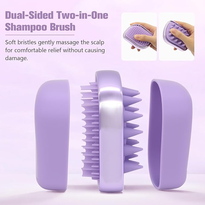 2-in-1 Scalp Massager Shampoo Brush,Scalp Dandruff Removal with Soft Silicone Bristles,Wet & Dry Scalp Care Head Scrubber Hair Washing,Comfortable for All Hair Types