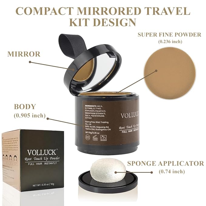 VOLLUCK Root Touch up Powder, Instant Hairline Powder for Thinning Areas and Gray Hair Coverage, Natural and Non-greasy Root Cover up for Women and Men (Dark Blonde, 0.35 Ounce)
