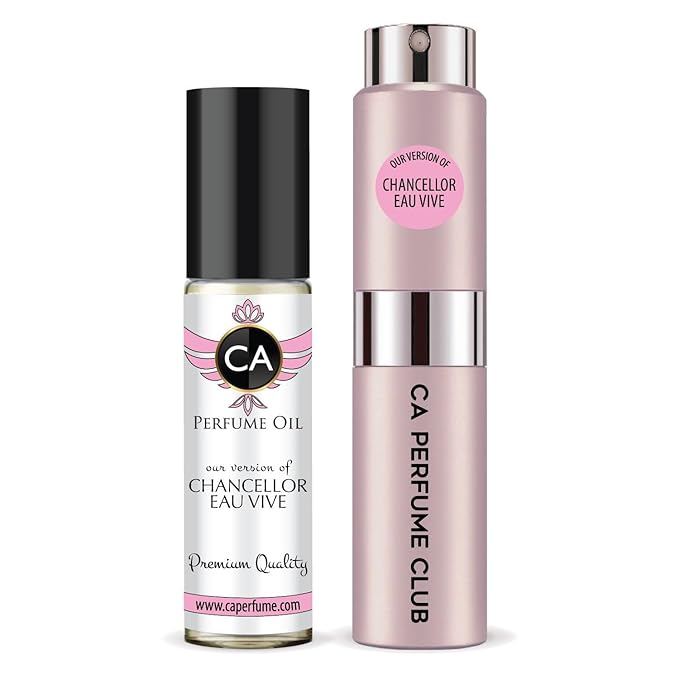 CA Perfume Duo Impression of Chancellor Eau Vive For Women Perfume Layering Set Long Lasting Travel Size EDP + Body Oil Roll-On Bottle 0.27 Fl Oz+0.33 Fl Oz