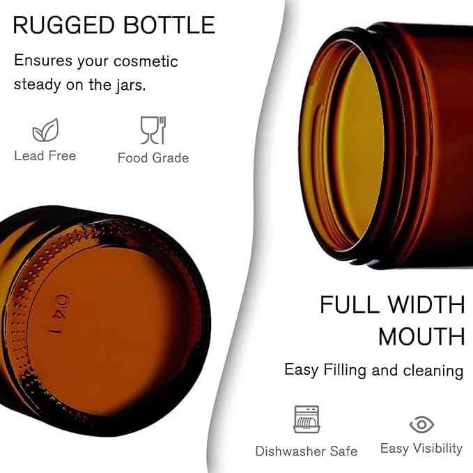 24 Pack 1 oz Round Amber Glass Cosmetic Jars with Lids And Inner Liners, Travel Glass Jars, Refillable Cosmetic Containers for Lotion, Lip Scrub, Makeup, Eyeshadow, Slime, Paint