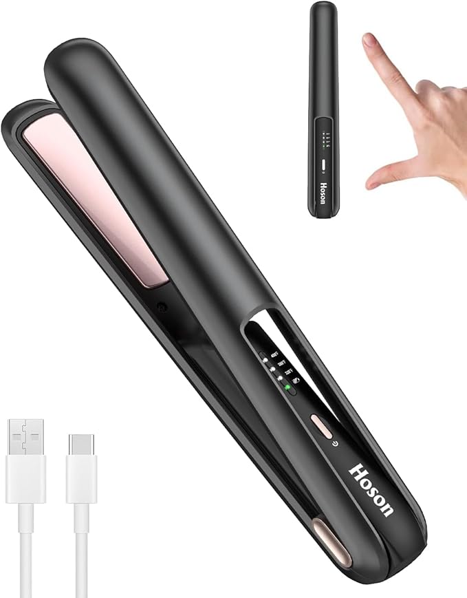 Cordless Flat Iron,Portable Mini Hair Straightener Travel for Bangs,Short Hair, Rechargeable Curling Iron for Touch Ups (Black)