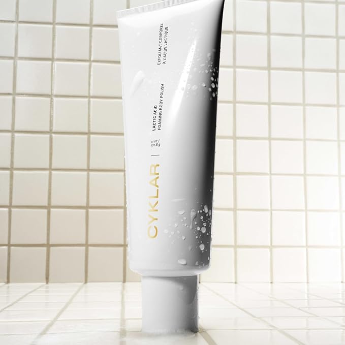 Cyklar Lactic Acid Foaming Body Polish – Exfoliating Body Wash & Cleanser – Features AHAs & Volcanic Pumice Exfoliators – Includes Glycerin for Hydration – Fragrance-Free, 11 fl oz