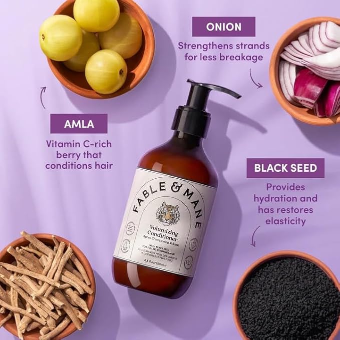 Fable & Mane Volumizing Conditioner, Plumps Strands for Bounce, Body and Fullness. Restores Elasticity with Amla For Thinning, Fine or Medium Hair Types
