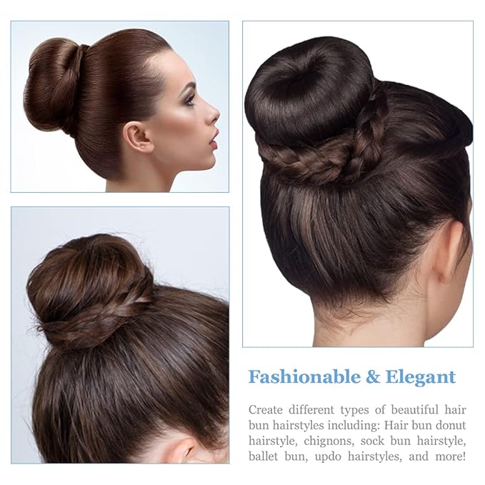 TsMADDTs Donut Hair Bun Maker, 3PCS Dark Brown Ring Style Bun Maker with 20PCS U Shaped Hair Pins for Women Dance
